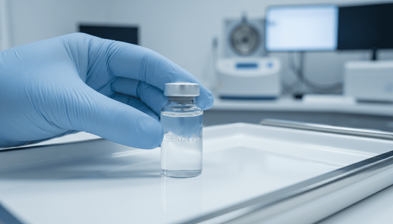 Semaglutide peptide vial in clinical laboratory setting