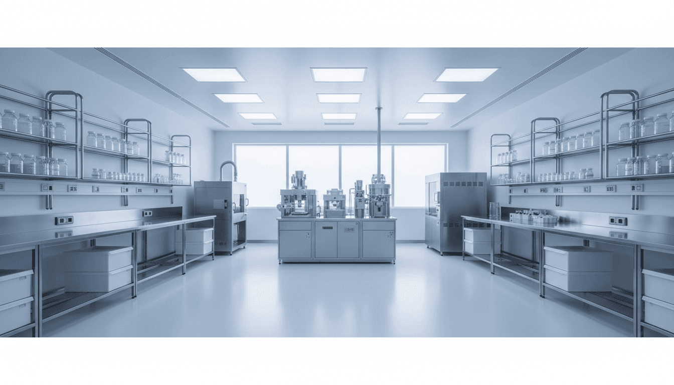 Professional pharmaceutical laboratory with modern equipment and clinical environment