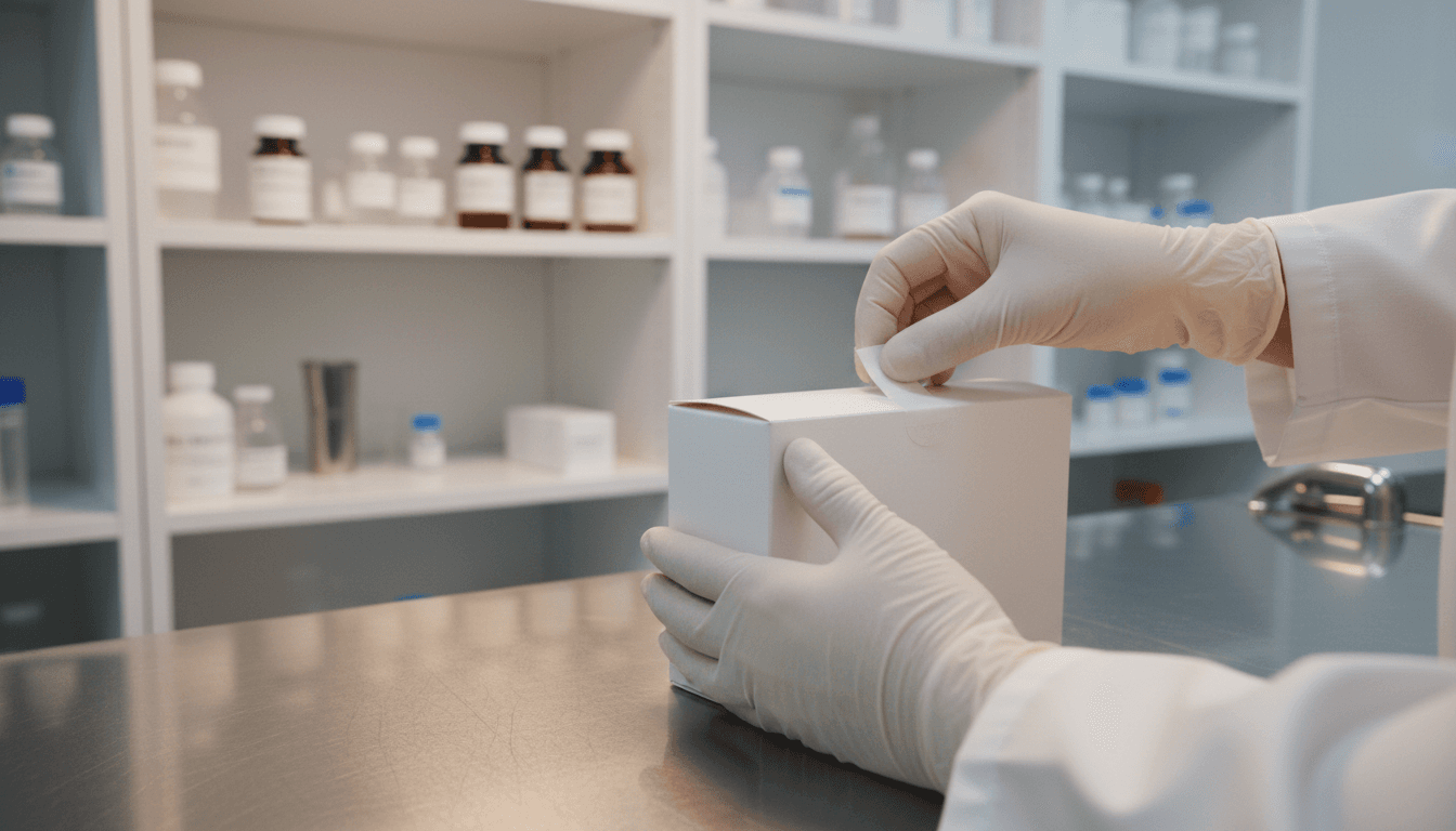 Pharmaceutical packaging being carefully sealed in fulfillment facility