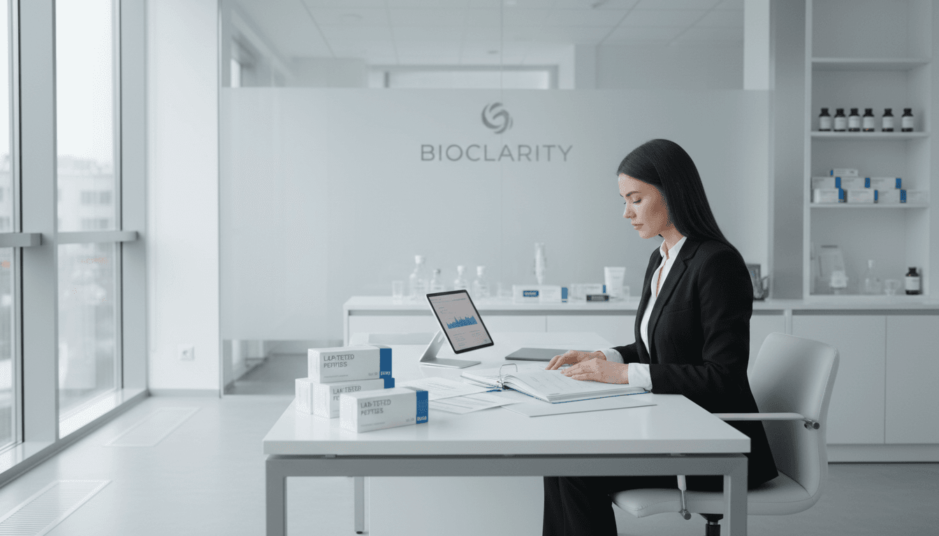 PEPHealth customer service representative reviewing returns documentation at a professional desk