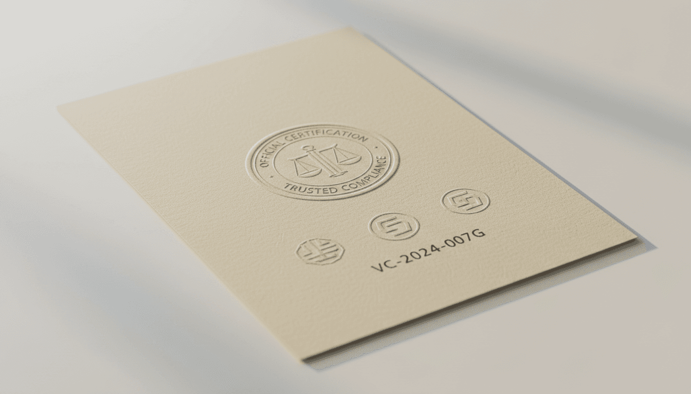 Official compliance document with verification seal