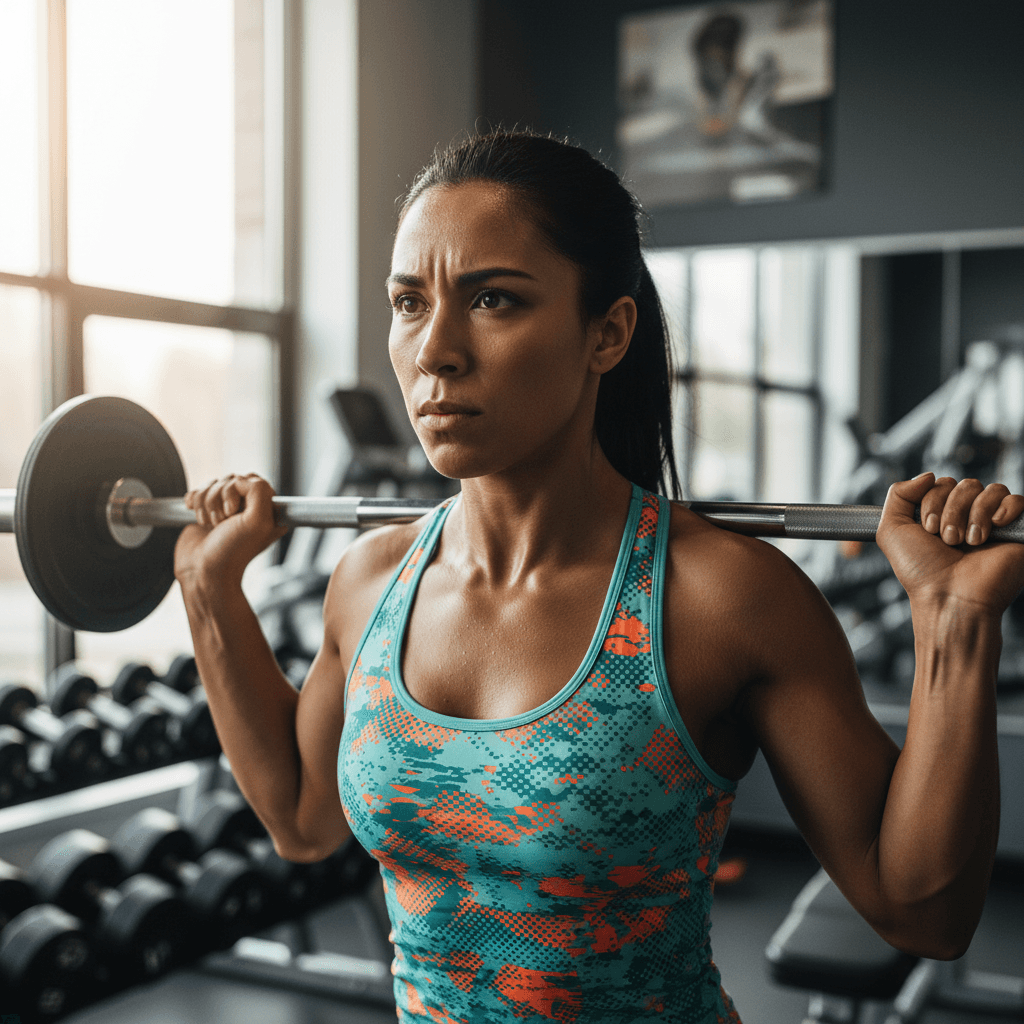 Female athlete performing intense training with performance peptide nearby