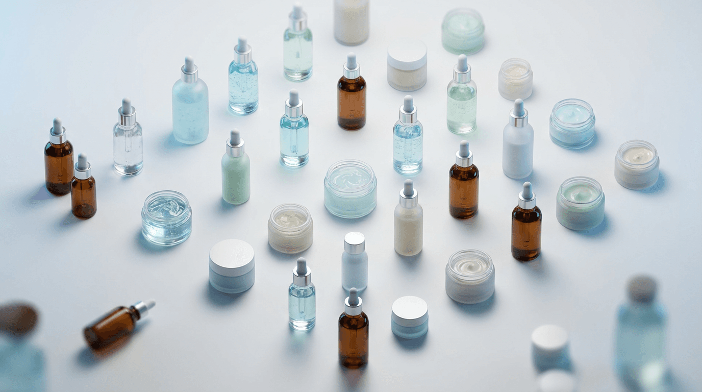 Laboratory-grade peptide vials arranged in precise geometric pattern